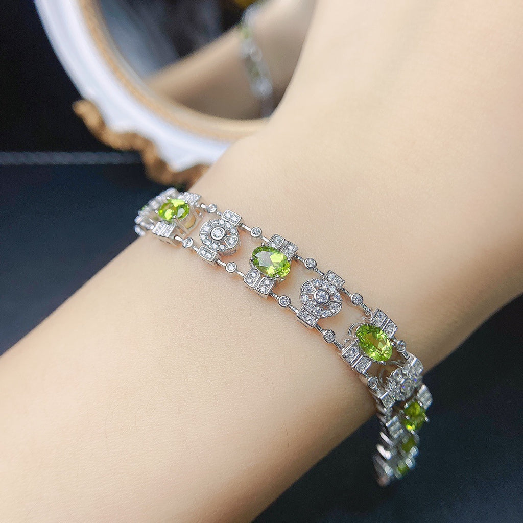 S925 Silver Inlaid Main Stone 4*6 Natural Peridot Bracelet