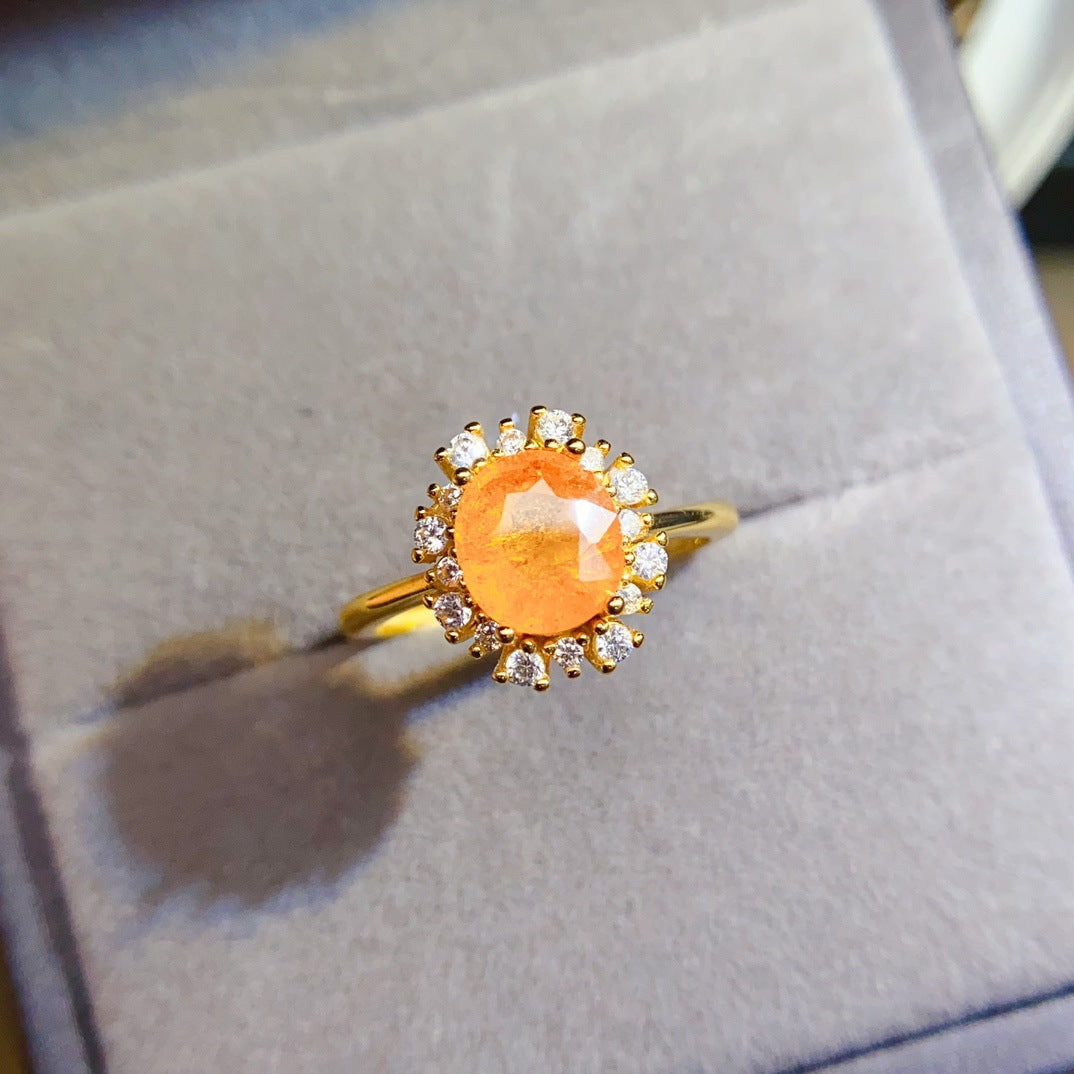 S925 Silver Inlaid Main Stone 6*8mm Natural Garnet Ring