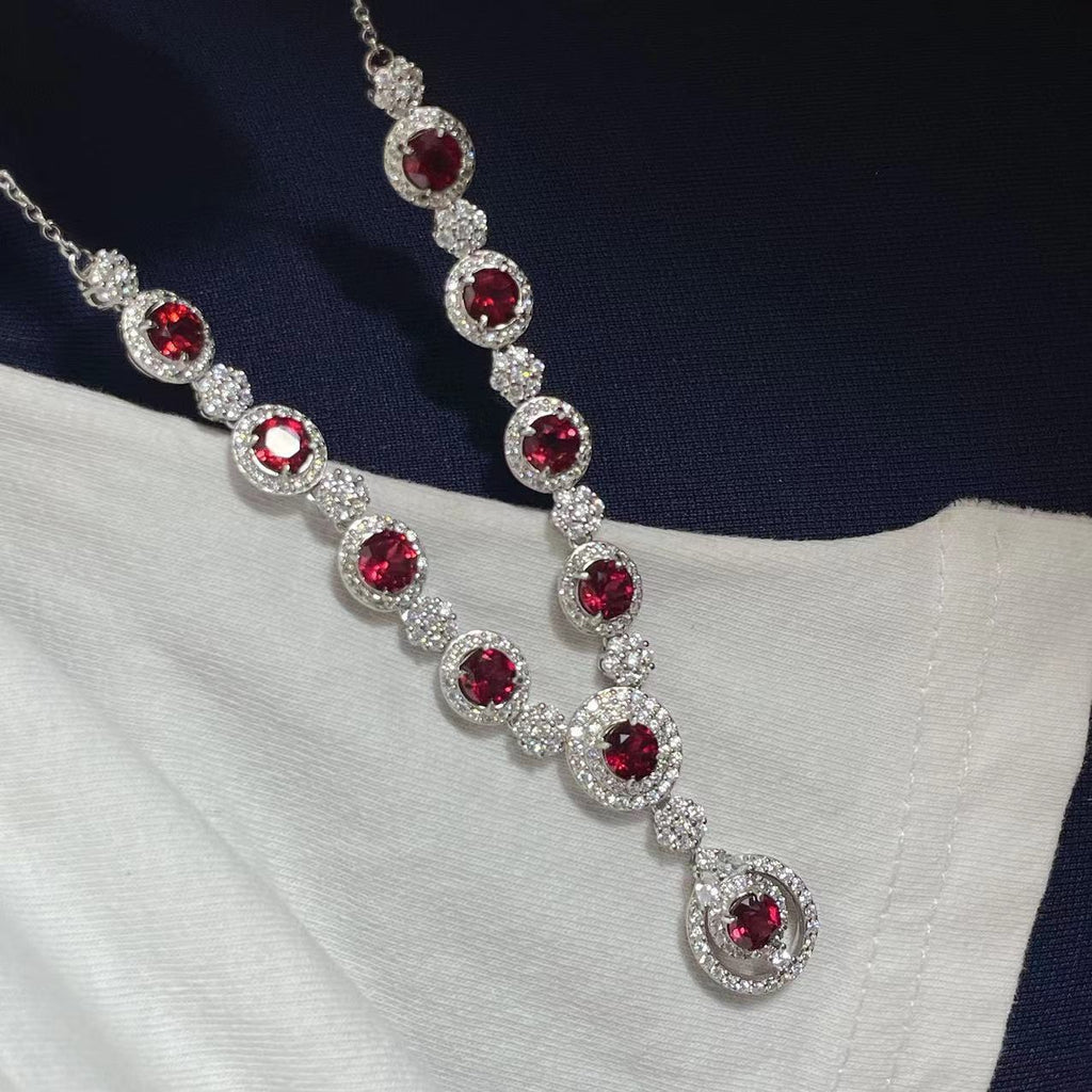 Luxury Necklace Collarbone Chain S925 Silver Inlaid with Natural Magnesia Garnet Aquamarine Diopside Multi-Gemstone Chain