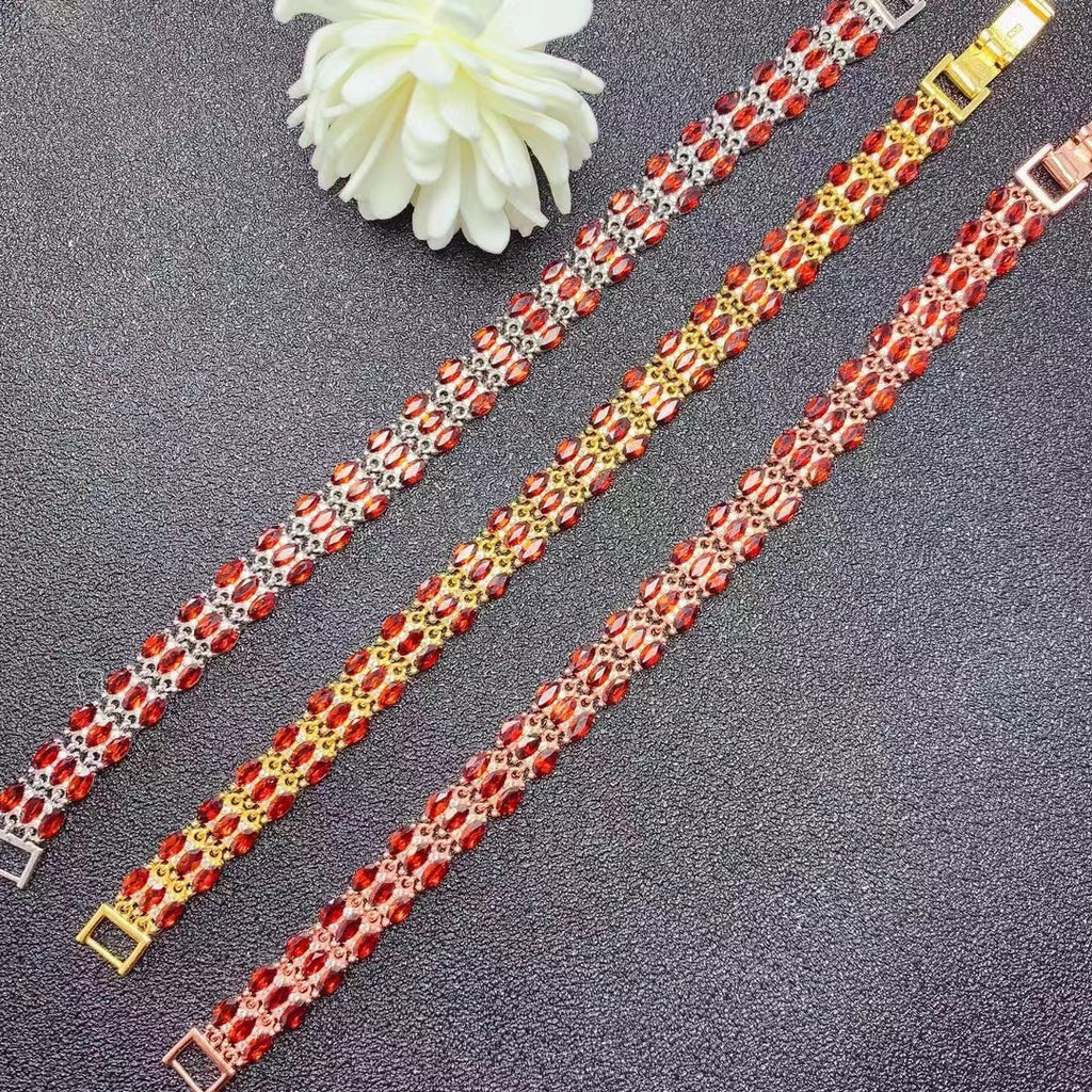 925 Silver Inlaid Natural Garnet Mozambique Bracelet
