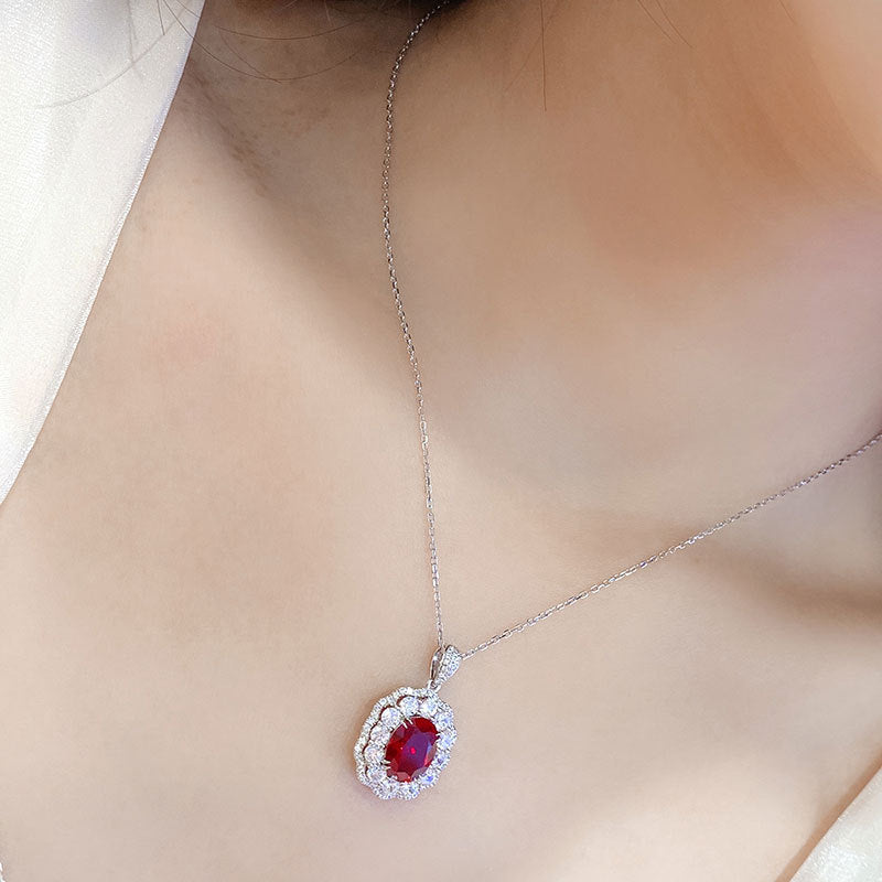 3 Carat Cultivated Pigeon Blood Red Ruby Necklace S925 Silver Choker