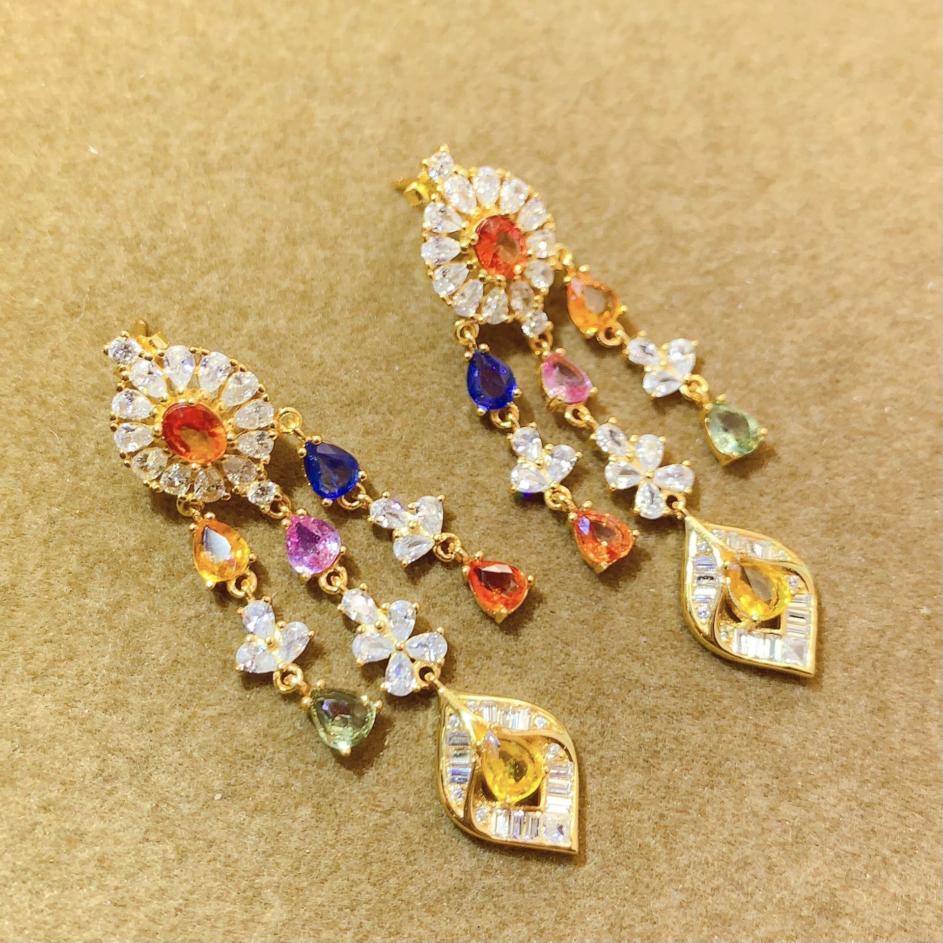S925 Earrings Niche High-End Feel Earrings 4*5mm Natural Colorful Sapphire Earrings