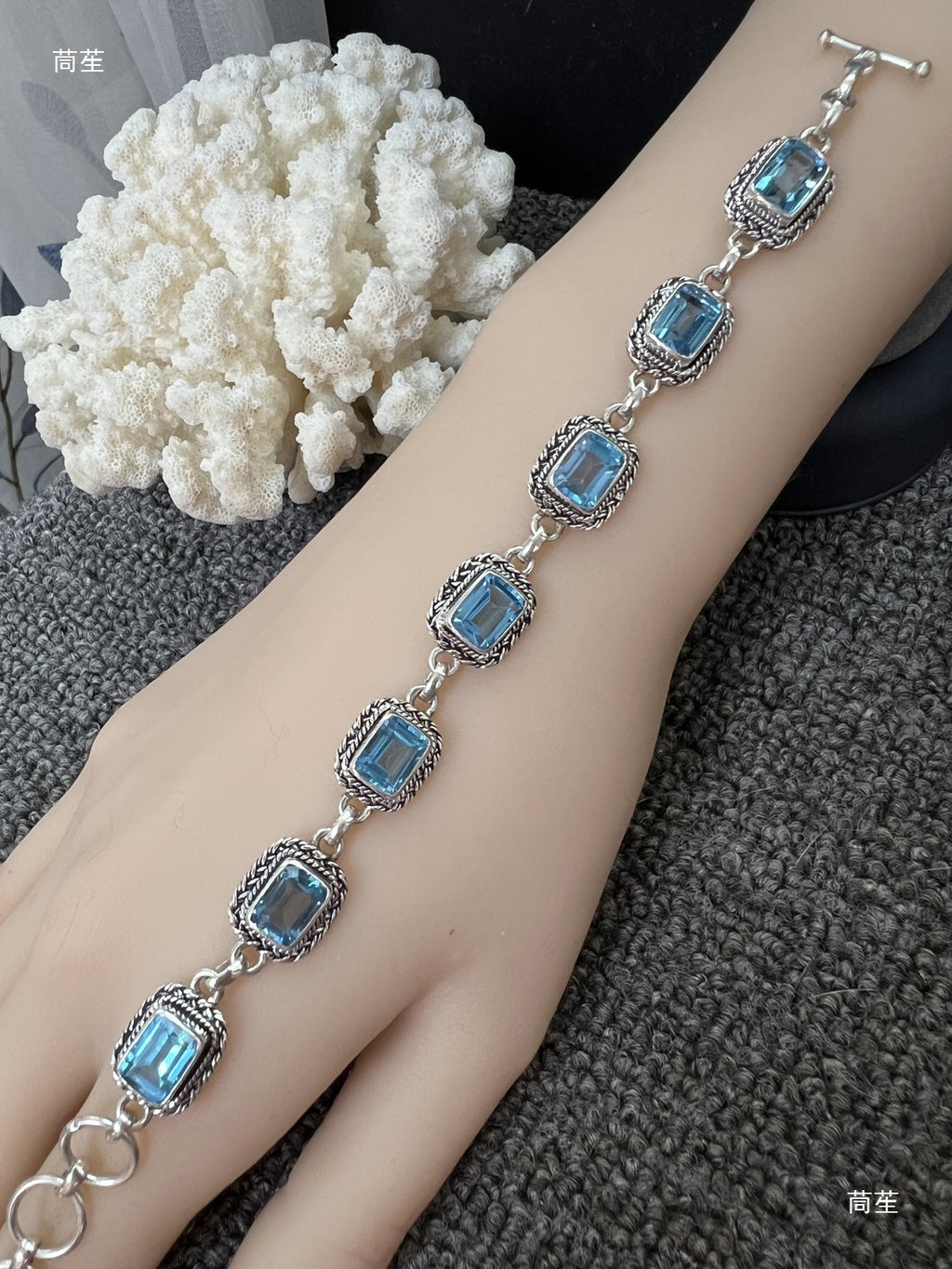 Nepal Handmade 925 Inlaid Yellow Crystal Ruby Amethyst Opal Stone Vintage Bracelet