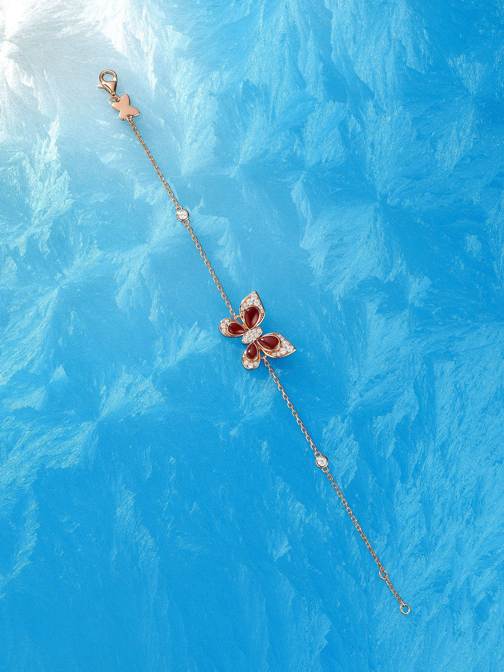 Inlaid Red Agate White Mother-of-Pearl Turquoise Sterling Silver Butterfly Bracelet