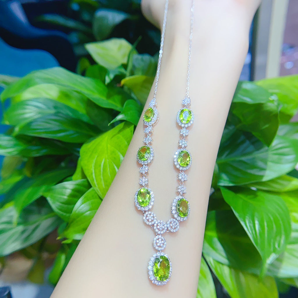 S925 Silver Inlaid Main Stone Olive 6*8+7*9 Natural Olive Necklace