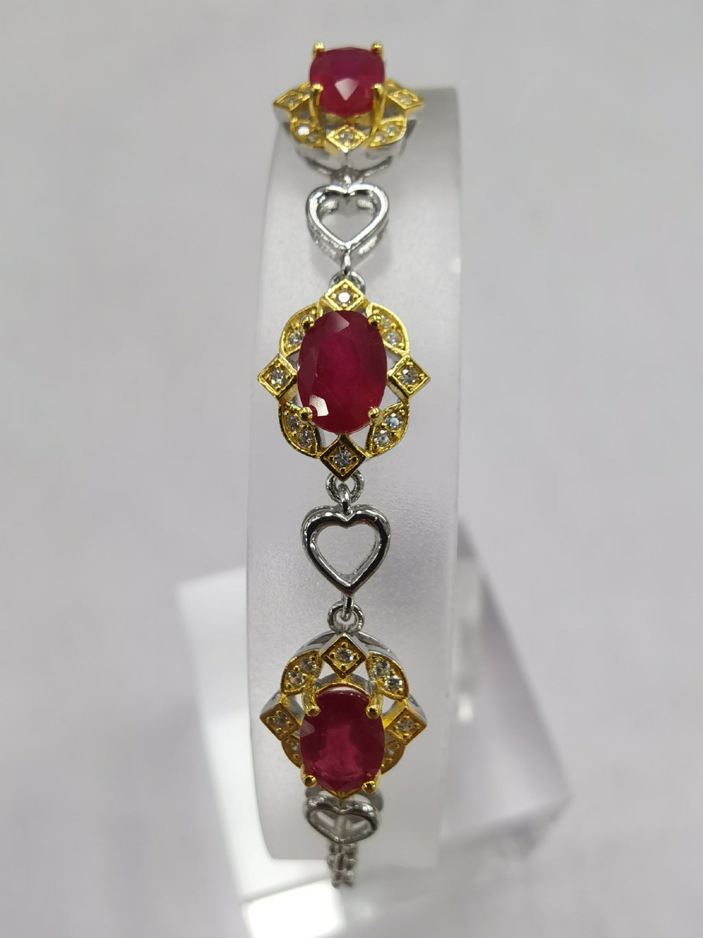 S925 Silver Plated Two-tone Inlaid Ruby Bracelet Fashion Crystal