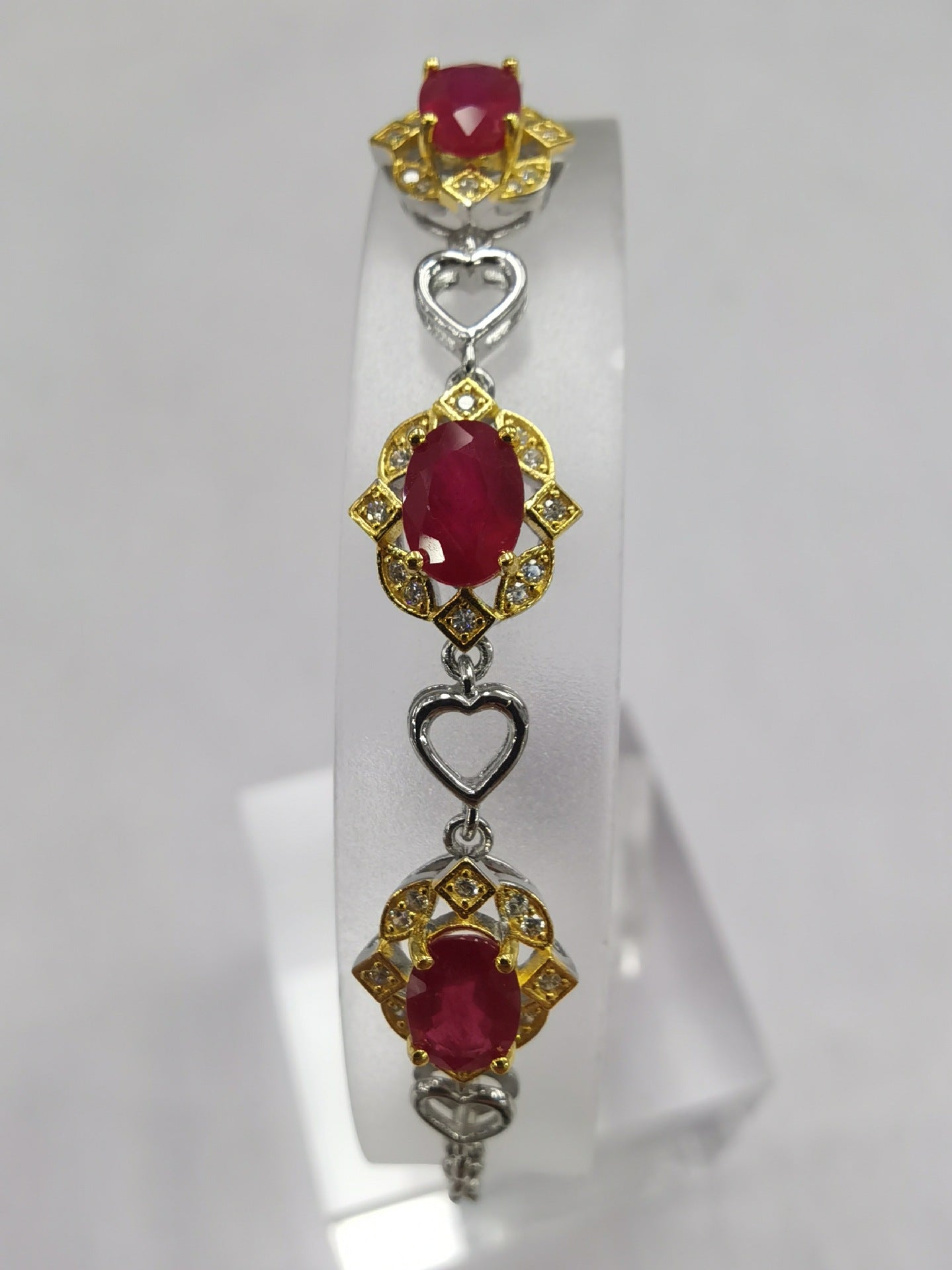 S925 Silver Plated Two-tone Inlaid Ruby Bracelet Fashion Crystal