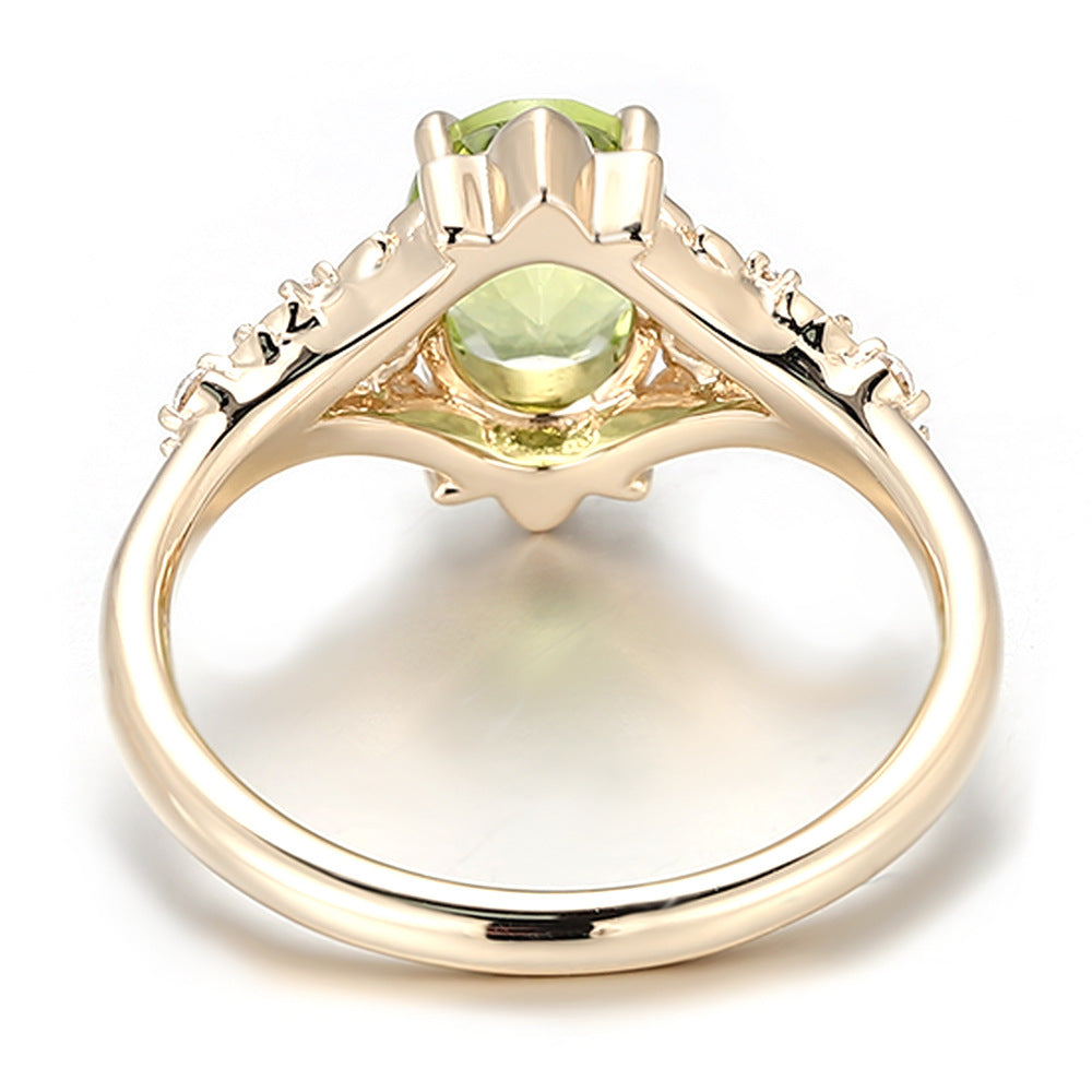 18K Gold Gemstone Ring Customized Olive Green Real Gold Ring