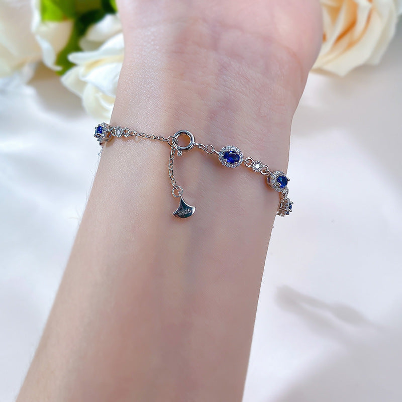S925 silver simulation sapphire 3*4 oval drill bracelet