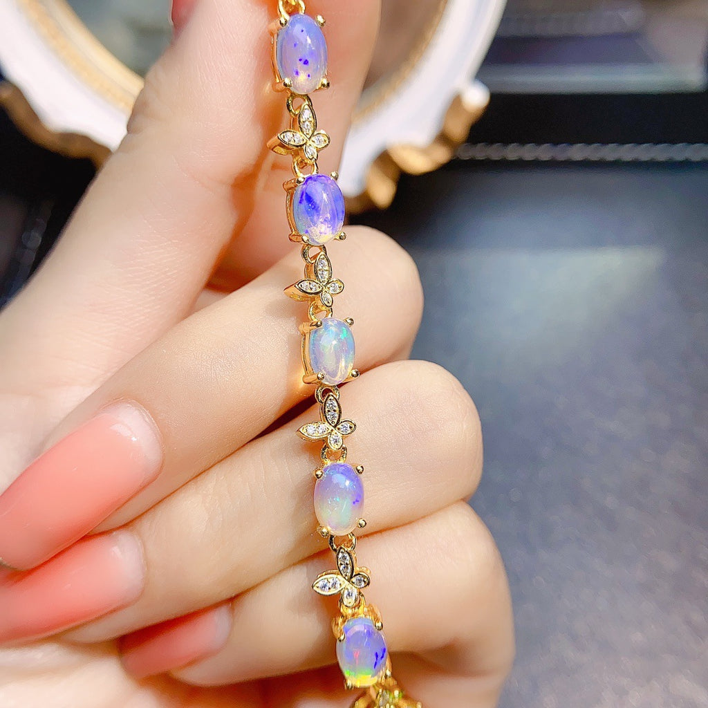 S925 Silver Inlaid Main Stone 5*7 Natural White Opal Bracelet
