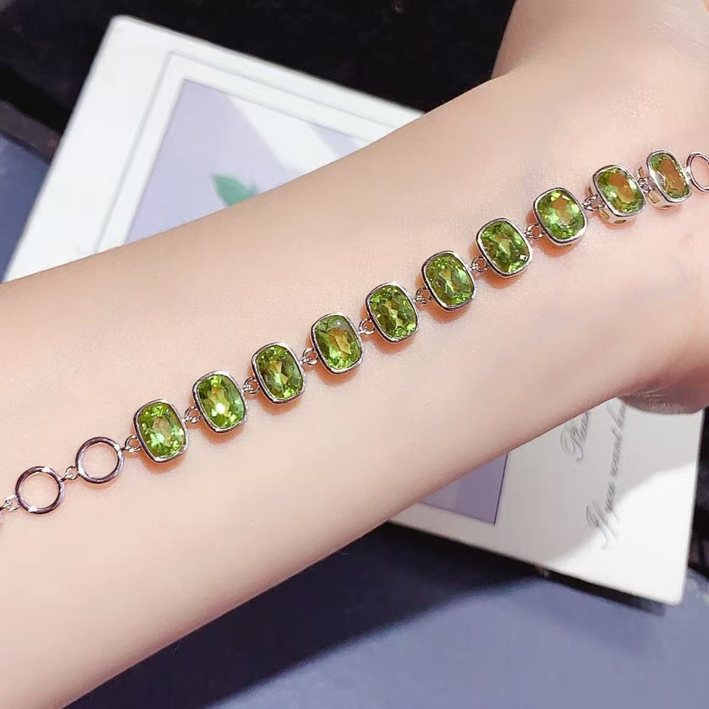 S925 Silver Inlaid Natural Peridot Bracelet High-end Colorful Gemstone Jewelry