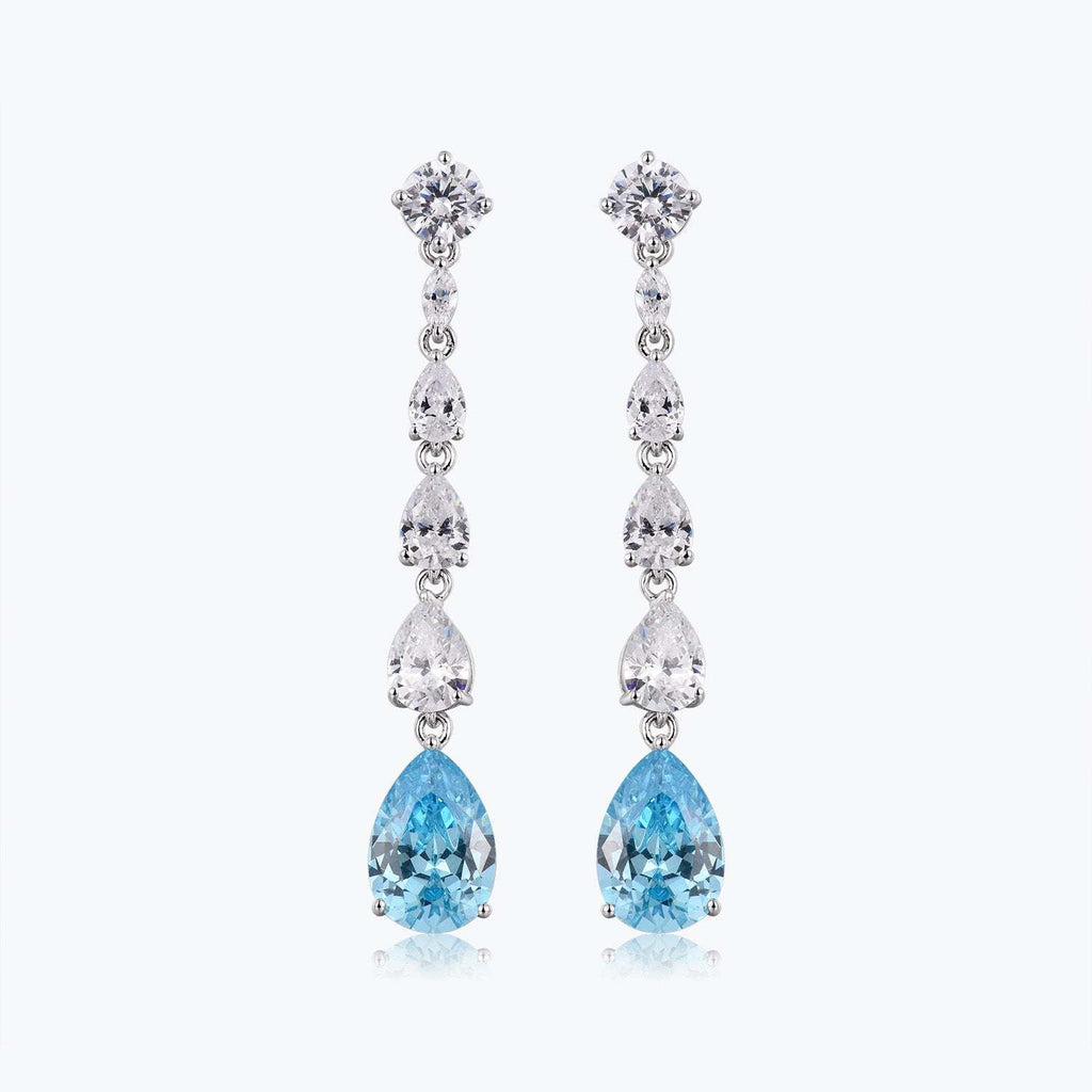 Zircon Tassel Stud Earrings S925 Silver Electroplated White Gold Refreshing Imitation Aquamarine Water Drop Earrings