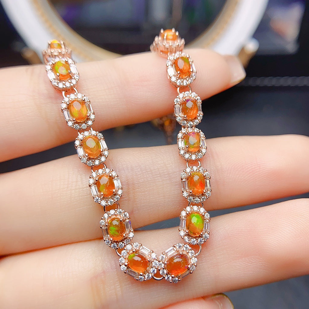 Factory Wholesale Hot-Selling Natural Fire Opal Bracelet S925 Silver Inlaid Main Stone 3*4