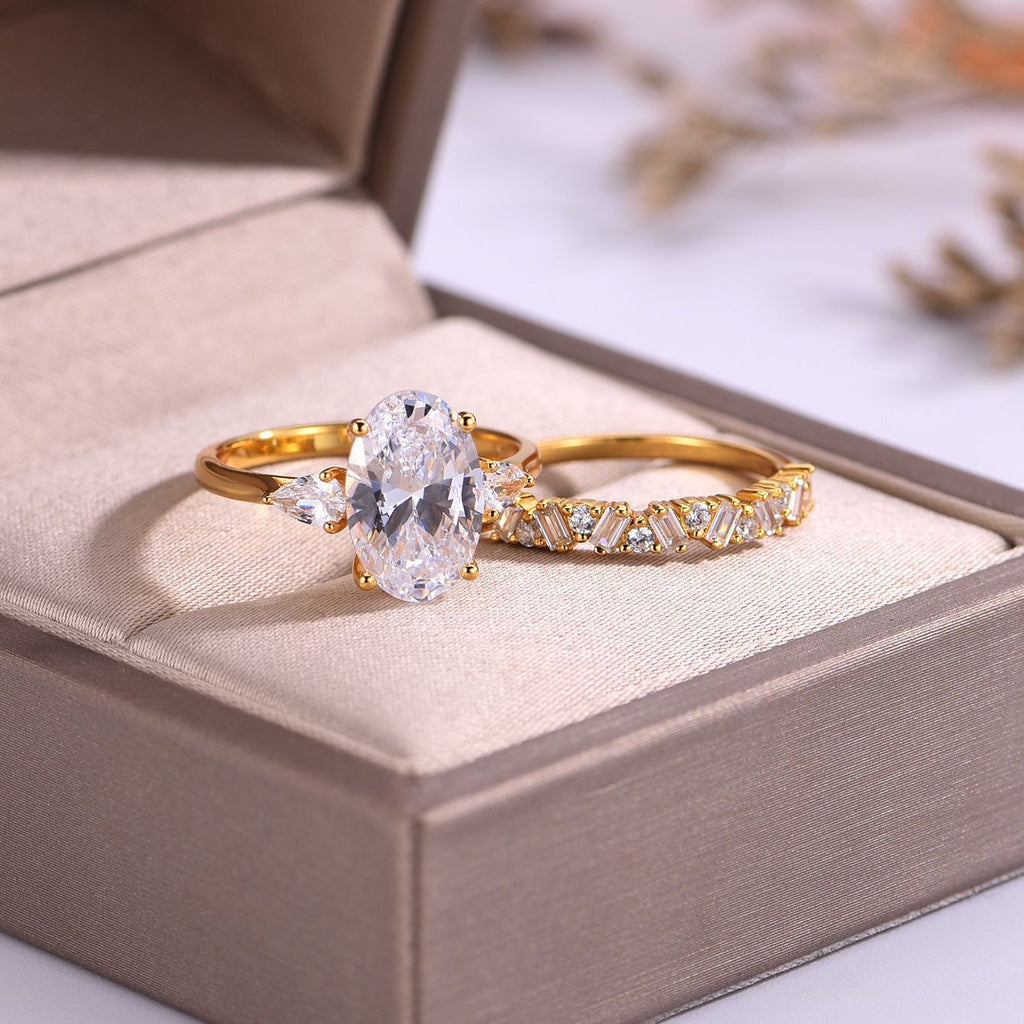 S925 Silver Set Two-Piece Egg-Shaped Moissanite Ring Combination Classic Elegant Design Independent Station Hot Sale Wholesale