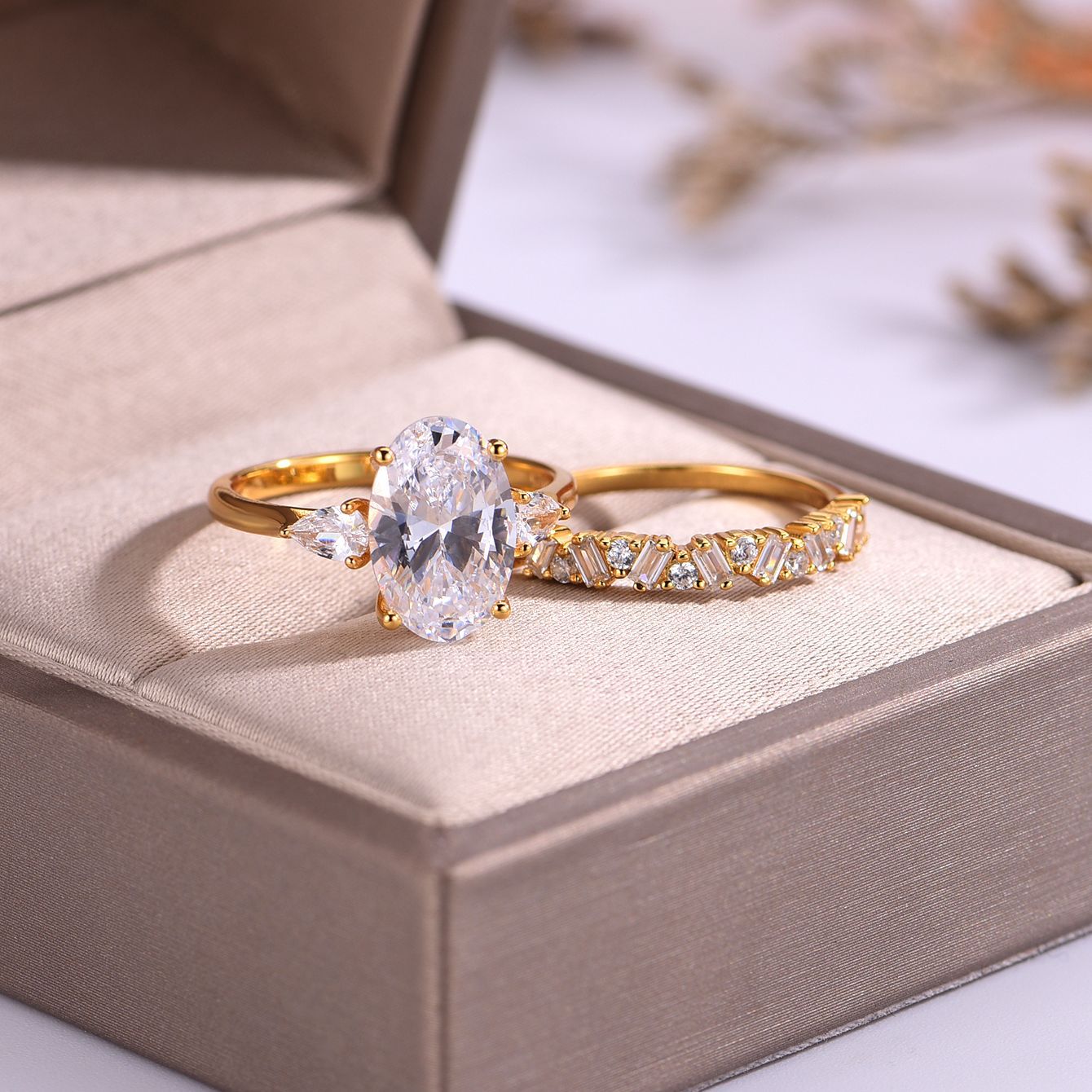 S925 Silver Set Two-Piece Egg-Shaped Moissanite Ring Combination Classic Elegant Design Independent Station Hot Sale Wholesale