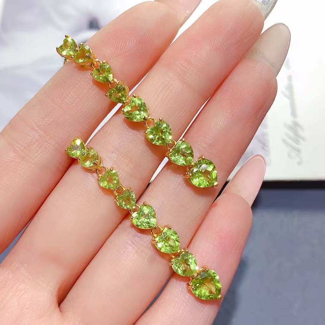 925 Sterling Silver Natural Peridot Stud Earrings Drop Earrings High-end Earrings