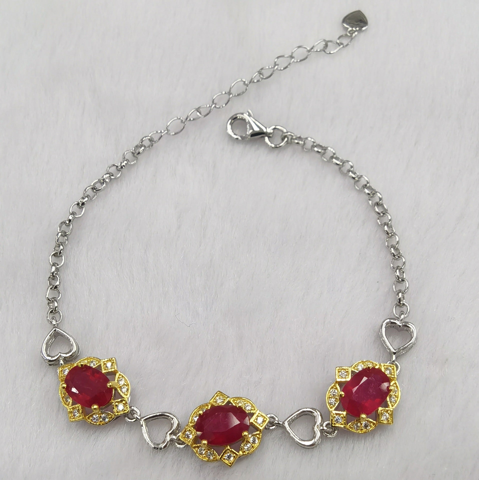 S925 Silver Plated Two-tone Inlaid Ruby Bracelet Fashion Crystal