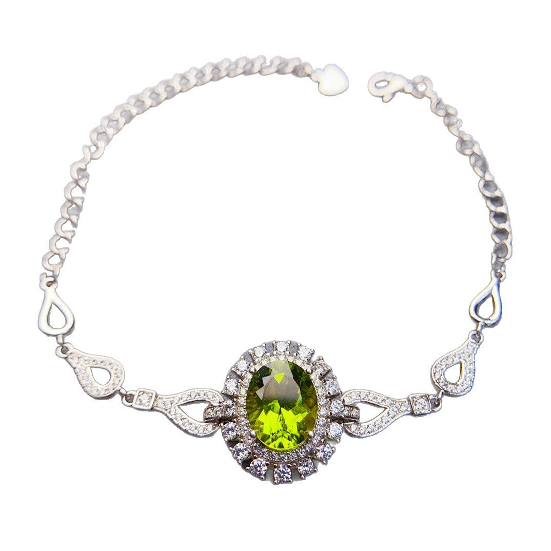 S925 Silver Inlaid Main Stone 9*11 Natural Peridot Bracelet