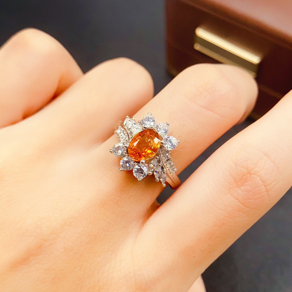 Niche High-End Feel 6*7mm Natural Fanta Garnet Ring S925 Earrings