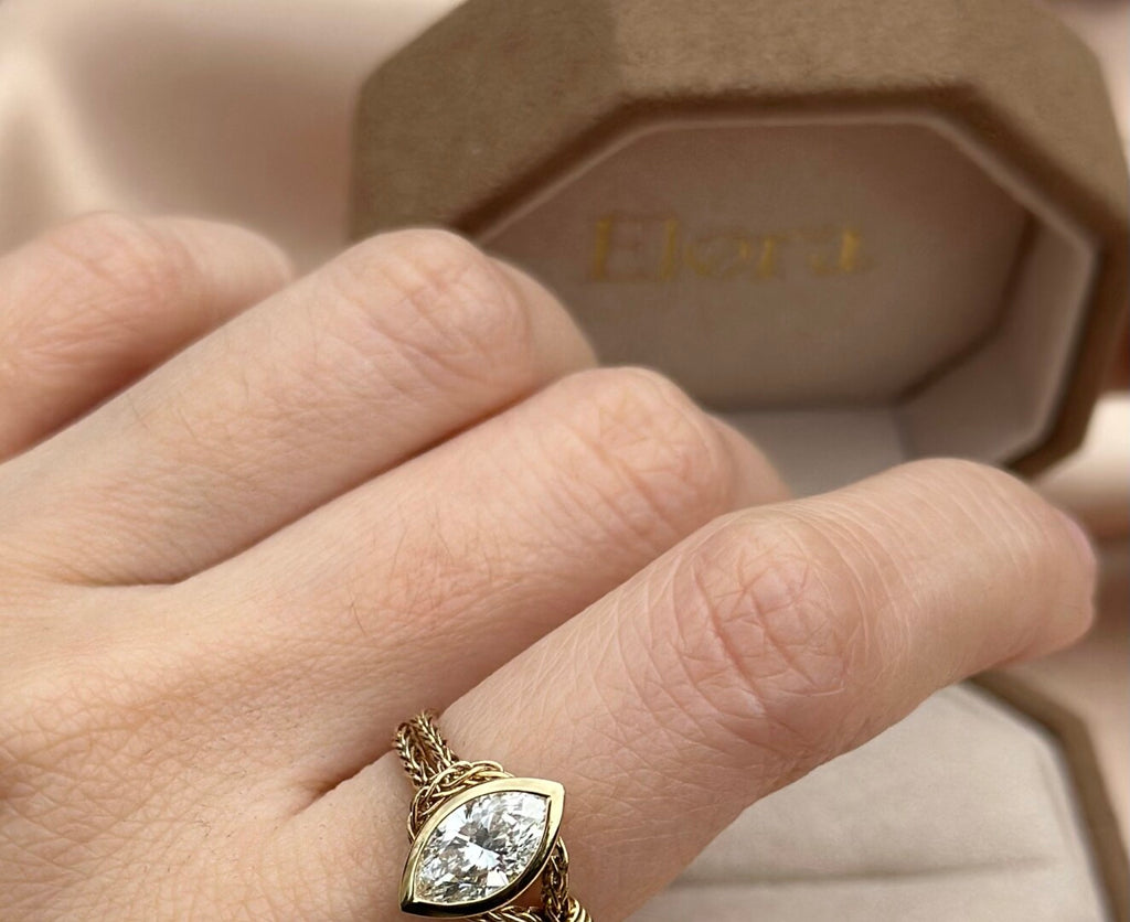 Antique Soft Chain Full Wrap Marquise Diamond Ring 18K solid gold Main Stone 1ct Ring