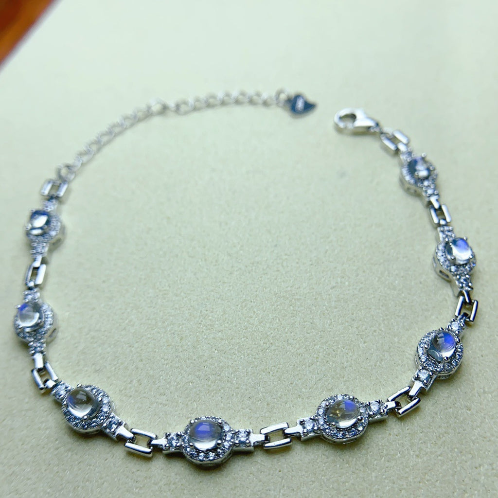 Natural Moonstone Bracelet S925 Silver Inlaid Main Stone 3*4