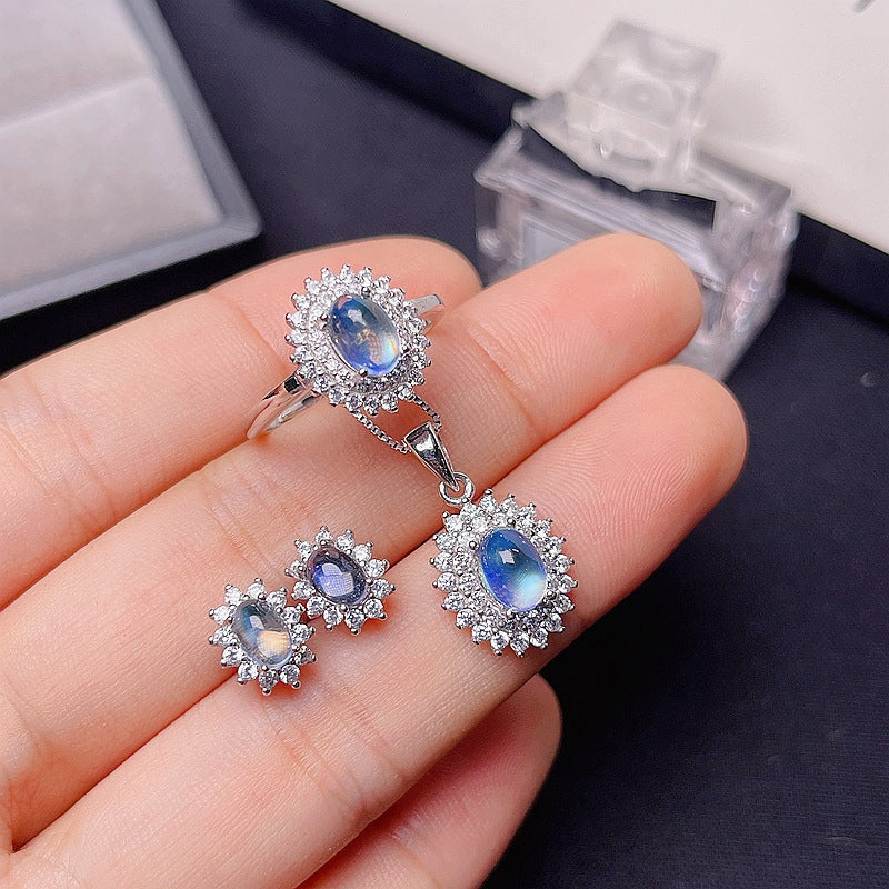 Moonstone Set Luxury Set City 925 Silver Natural Moonstone