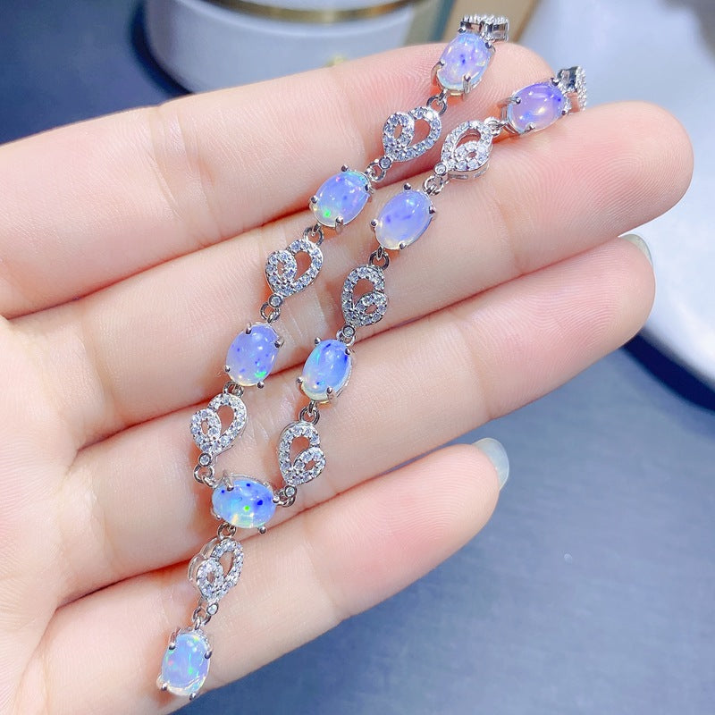 5*7mm Women's Chain Japanese Style Light Luxury Fire Color Gemstone Natural Opal Necklace