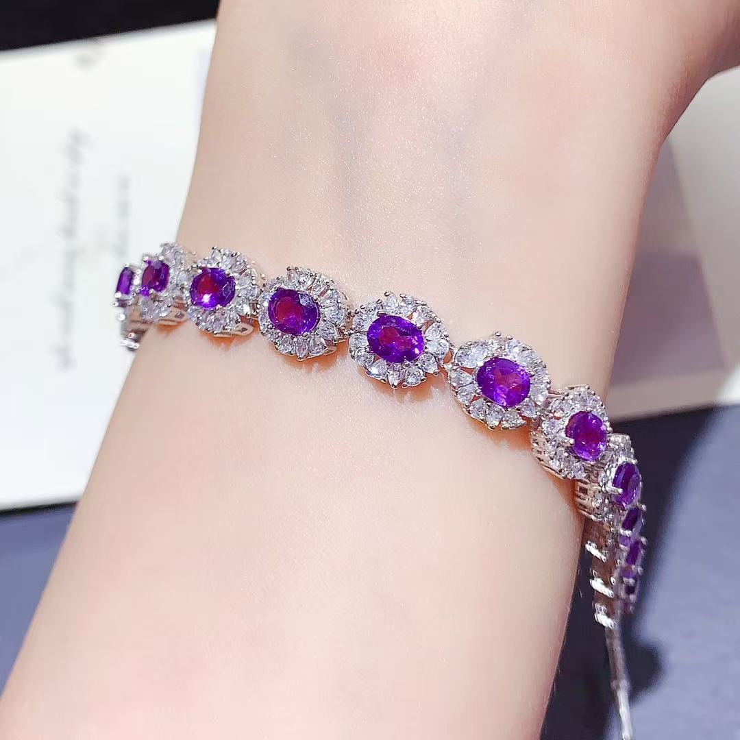 Light Luxury Heavy Craft High-End Versatile Crystal S925 Silver Inlaid Natural Amethyst Bracelet