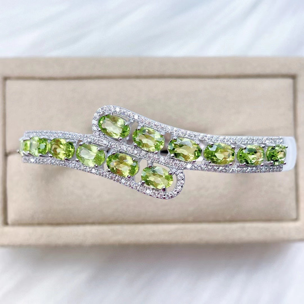 s925 Silver Jewelry Light Luxury Natural Peridot Bracelet