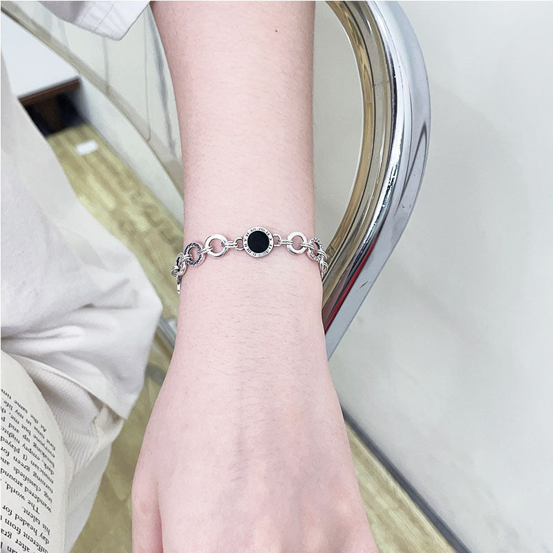 S925 Sterling Silver Black Enamel Bracelet for Women New Roman Numeral Splicing High-end Original Design Bracelet