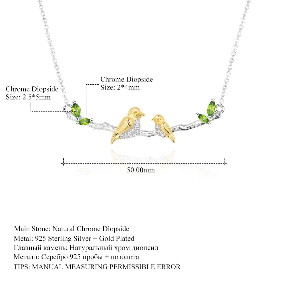 Designer Style High-End Pendant Bird Natural Style Design S925 Silver Natural Gemstone Necklace Pendant