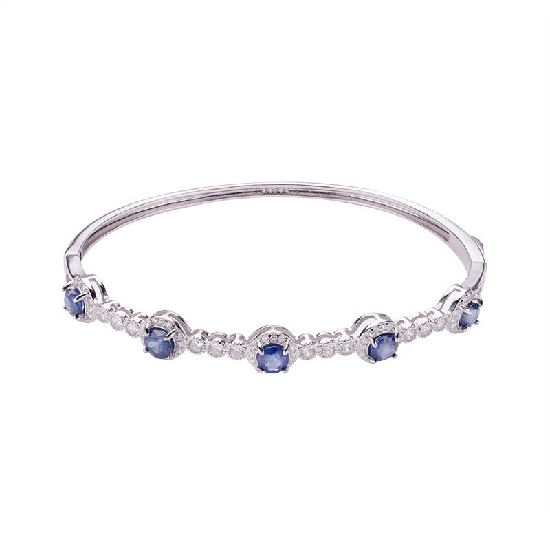 S925 Silver Natural Sapphire Open Bracelet