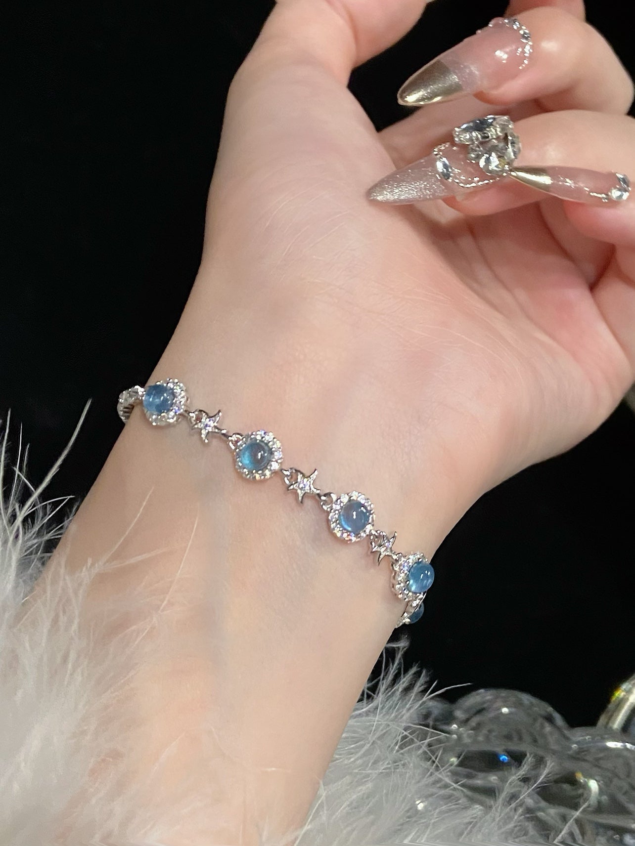 925 Sterling Silver Hand Jewelry Natural Aquamarine Bracelet