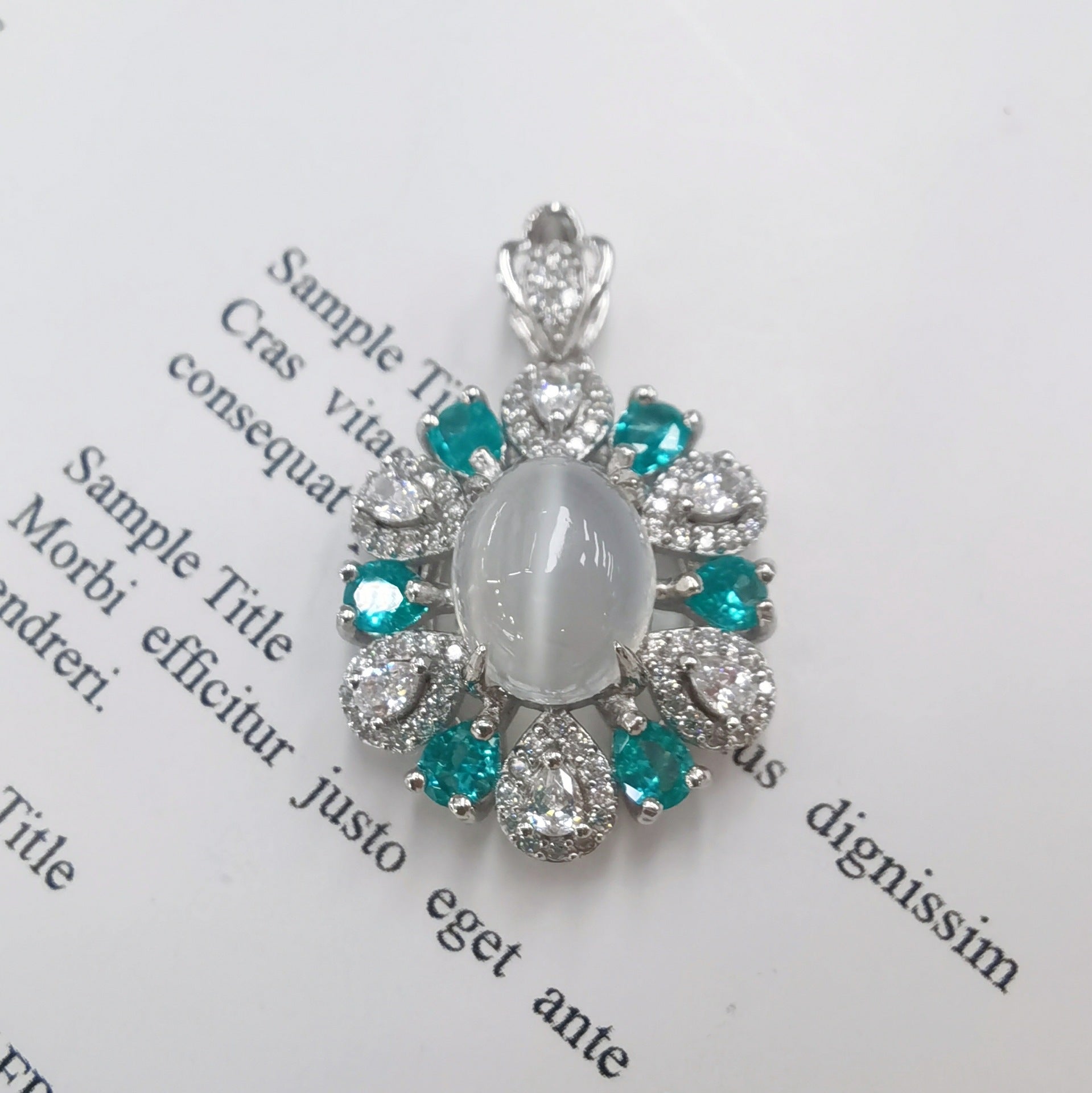 S925 Silver Platinum Plated Inlaid Moonstone Pendant Ring Jewelry Set