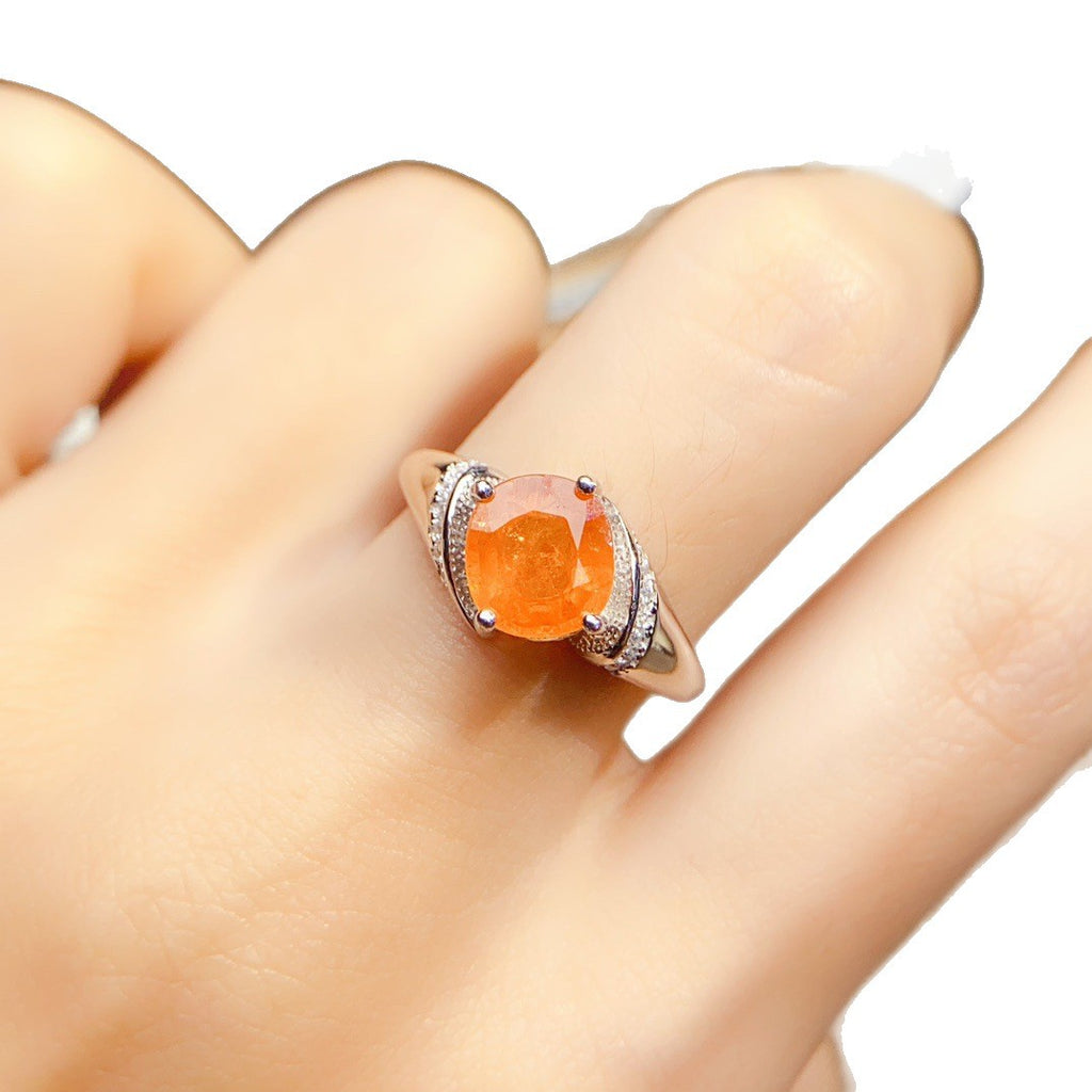 S925 Silver Inlaid Main Stone 7*9mm Natural Garnet Ring