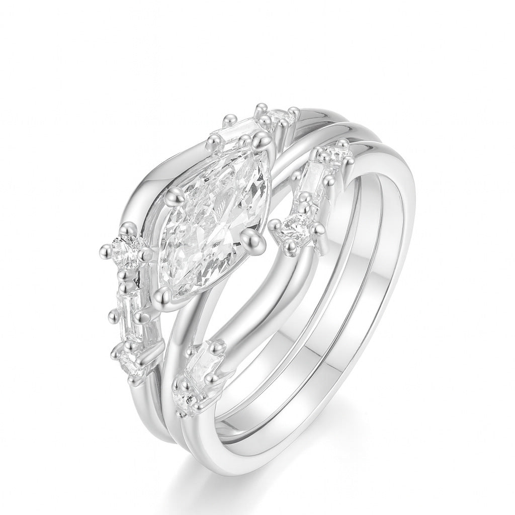 Moissanite S925 Sterling Silver Set Ring Oval Luxury Combination Ring Temu Hot Sale Factory Wholesale