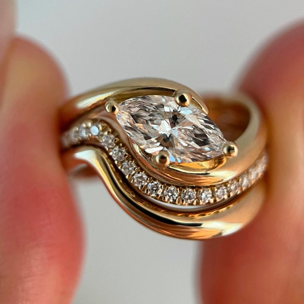 S925 Silver Set Ring Ebay Hot Sale Moissanite Horse Eye Shape Three-Piece Ring Gift Bestseller Wholesale