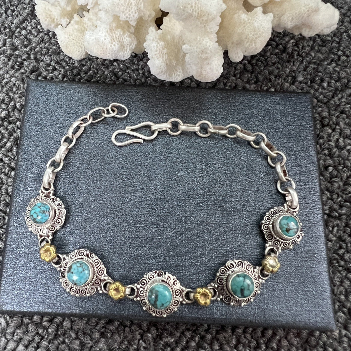 Nepal Handmade 925 Inlaid Yellow Crystal Ruby Amethyst Opal Stone Vintage Bracelet