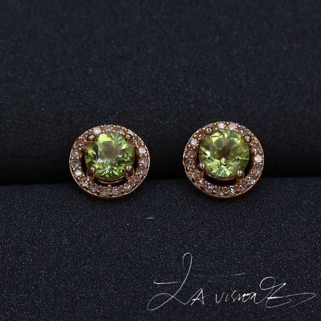 925 Silver Inlaid Peridot South African Diamond Stud Earrings