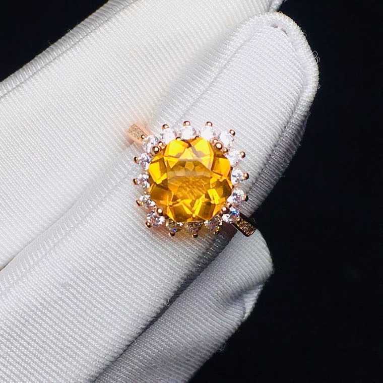 S925 Silver Fine Gift Natural Brazilian Citrine Ring