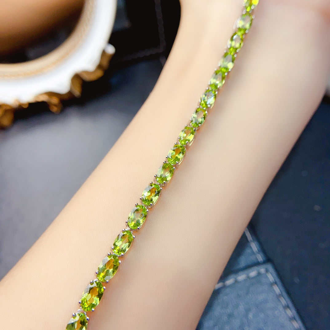 S925 Silver Inlaid Main Stone 4*6 Natural Peridot Bracelet