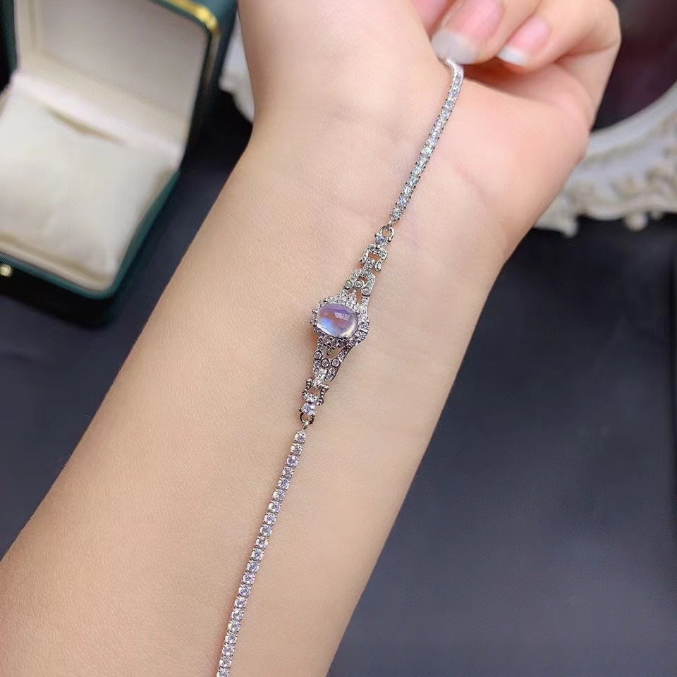 Natural Moonstone Bracelet 925 Sterling Silver Bracelet Female Jewelry High-grade Handmade Jewelry