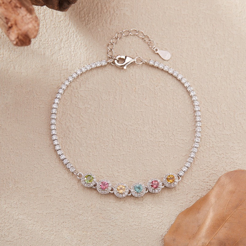 Natural Tourmaline S925 Sterling Silver Colorful Round Rock Candy Elegant Versatile Tennis Bracelet