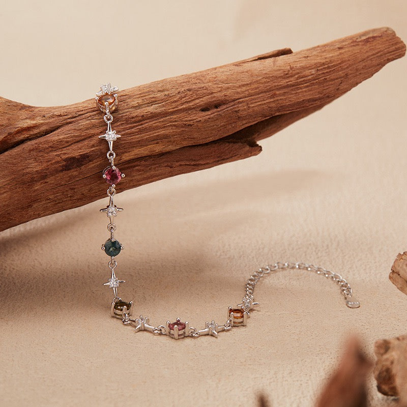 Natural Tourmaline S925 Sterling Silver Stellar Gemstone Symphony Bracelet