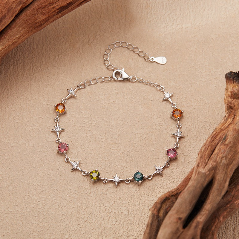 Natural Tourmaline S925 Sterling Silver Stellar Gemstone Symphony Bracelet