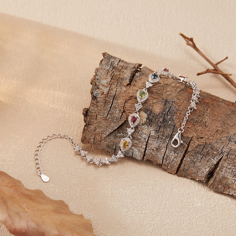 Natural Tourmaline S925 Sterling Silver TeardropGems Bracelet Colorful Watermelon Tourmaline Elegant Bracelet