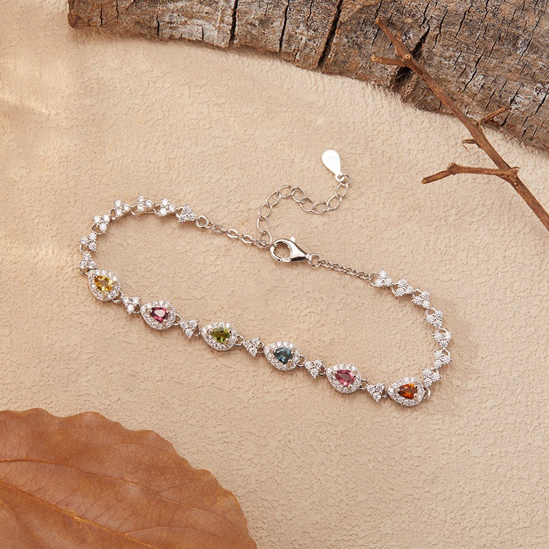 Natural Tourmaline S925 Sterling Silver TeardropGems Bracelet Colorful Watermelon Tourmaline Elegant Bracelet