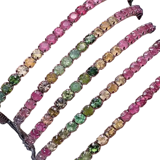 Natural Tourmaline S925 Sterling Silver Macaron Candy - Colored Dopamine Luck Tennis - Inspired Bracelet