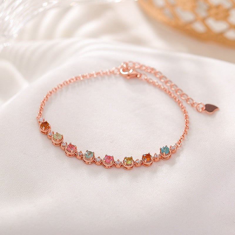 Natural Tourmaline S925 Sterling Trendy Luxury Colorful Cute Candy Gem Rose Gold Bracelet - Must - Have Fashion Jewelry