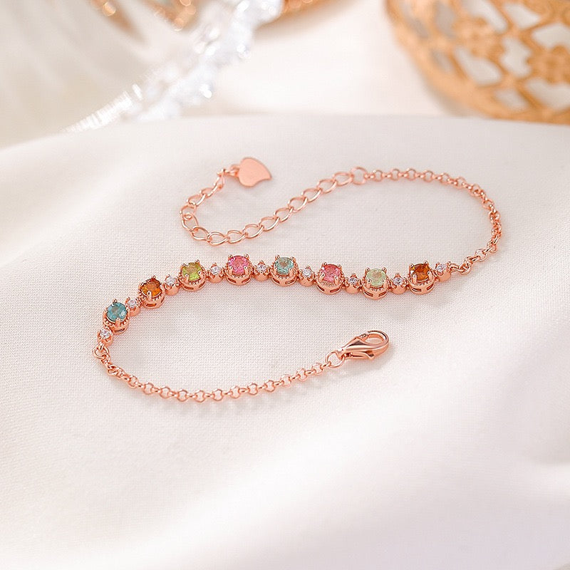Natural Tourmaline S925 Sterling Trendy Luxury Colorful Cute Candy Gem Rose Gold Bracelet - Must - Have Fashion Jewelry